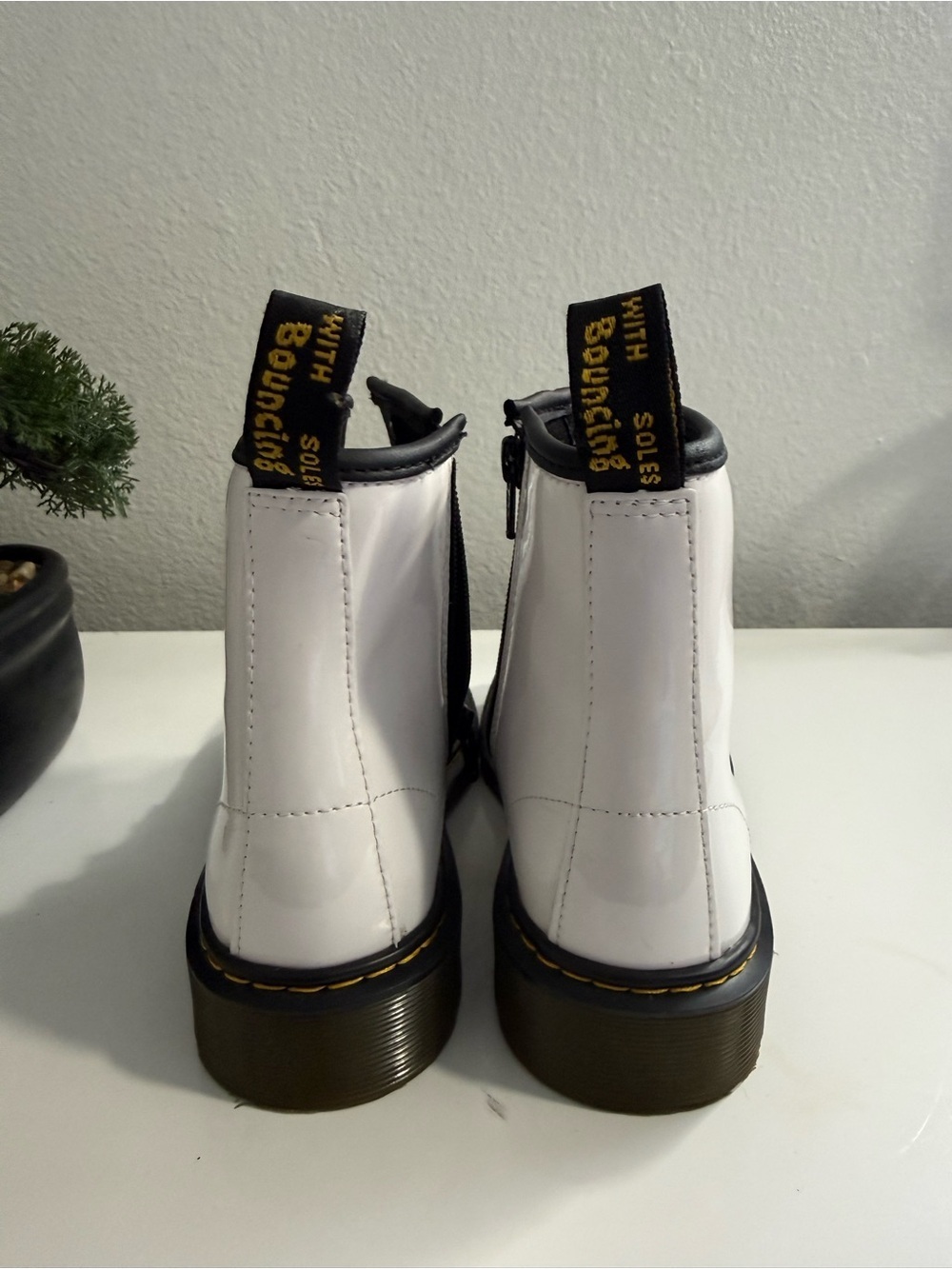 Dr. Martens airwair Zavala White Patent Lace-Up Boots with Black Trim - Picture 4 of 5